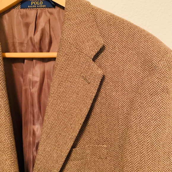 Polo Ralph Lauren Soft Tan Herringbone Tweed Wool, Check Harris Sport Coat 40R - Picture 4 of 9
